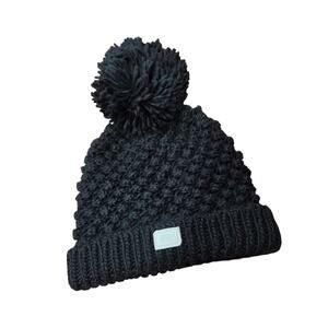 Turtle Fur Black Knit Pom-Pom Beanie Lined Size Adult
